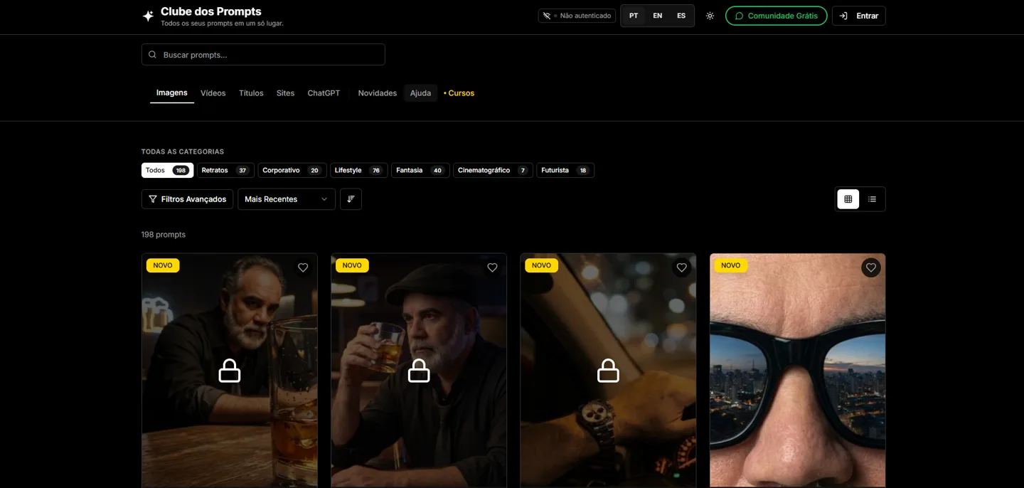 Catálogo de prompts do Clube dos Prompts
