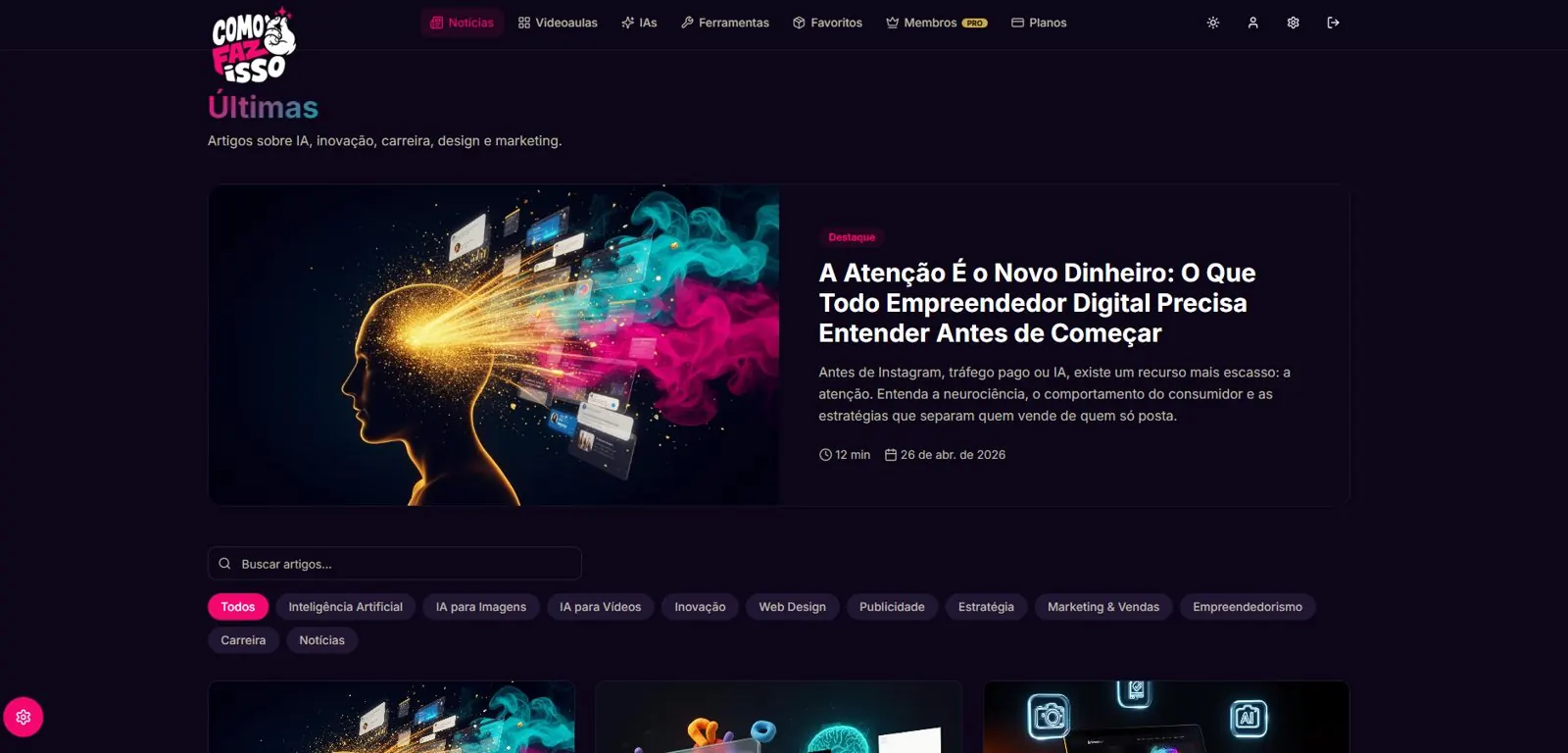 Página de artigos do portal Como Faz Isso